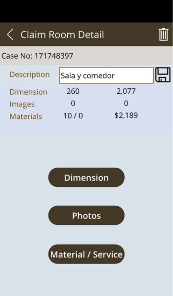 Detalle de habitación con dimensiones en DamageQ